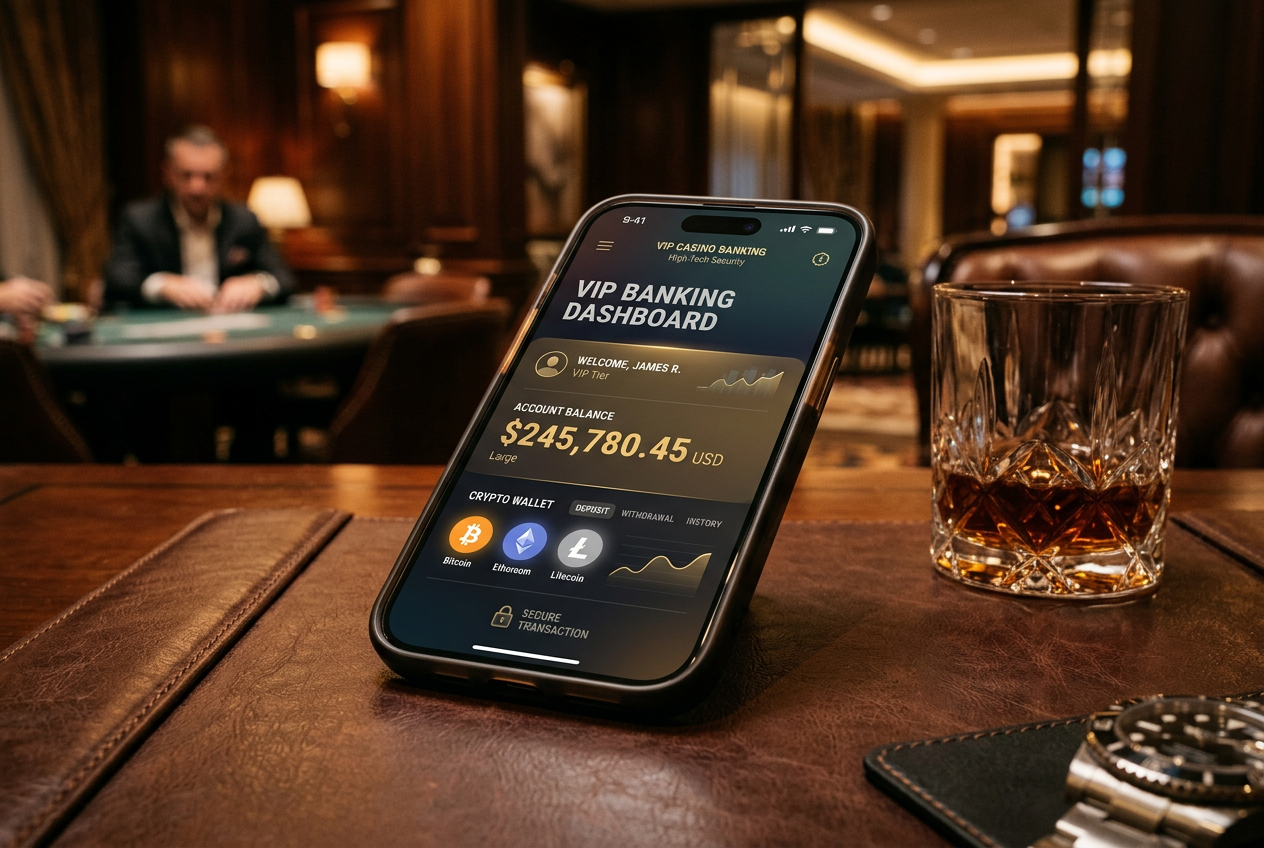 VIP mobile banking and digital currency interface for casino gaming